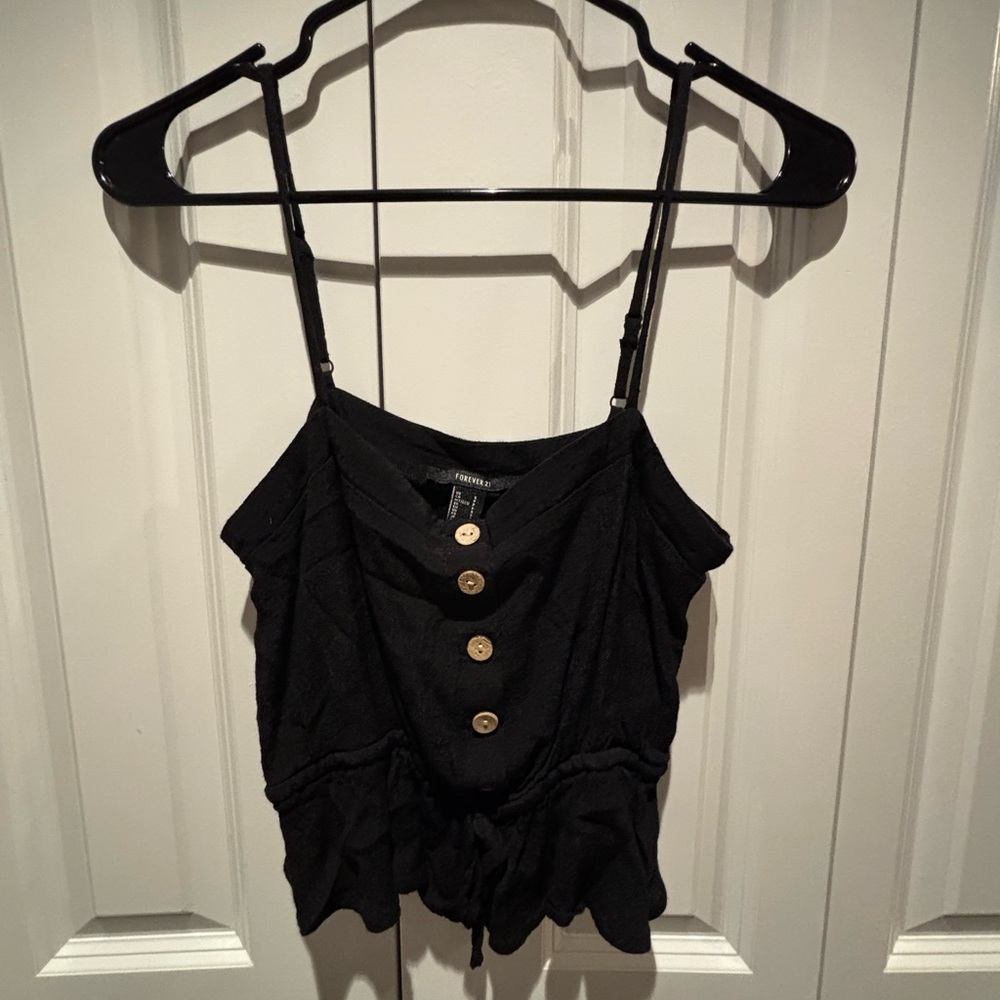 Forever 21 Black Ruffled Buttoned Camisole